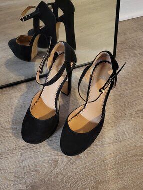 H&M chunky black faux velvet platforms